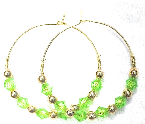 NIBRAS Green Tyre-Cut Crystal Seed Hoop Earrings - B09JMYBFKD, 6 gm, 4cm x 4cm x 1cm